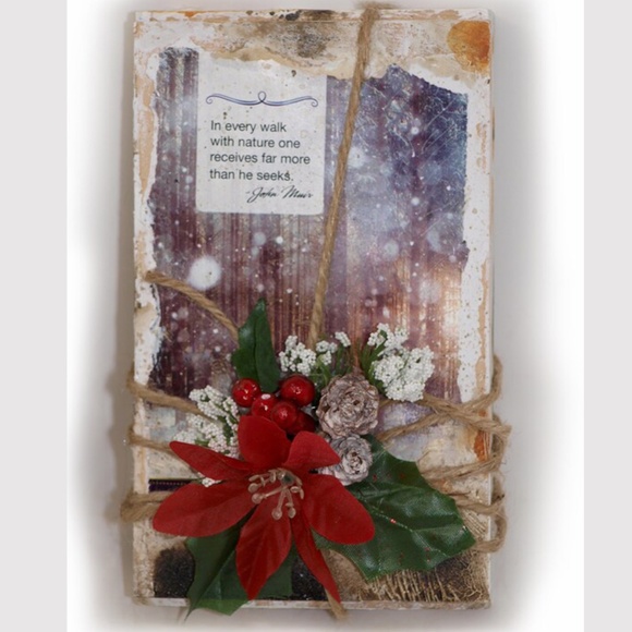 Rustic Christmas Holiday Floral Arrangement Centerpiece, Upcycled, Books, Shabby - Picture 1 of 10